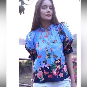 Maude Vivante Cranes Amy ruffle blouse Medium. Excellent condition. Retail $110